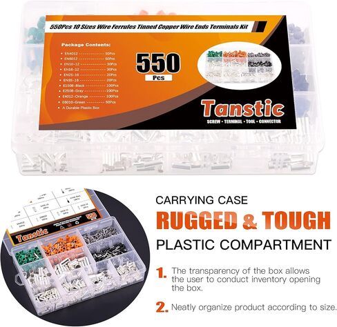 Tanstic 550 قطعة AWG 16 14 12 10 8 6 4 2 مجموعة متنوعة من حلقات الأسلاك دبوس الحلقات سلك ينتهي محطات تجعيد محطة موصل دبوس نهاية الحبل الطرفية in Saudi Arabia