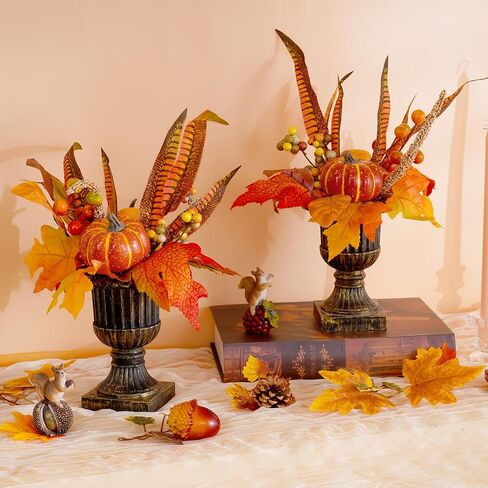Waipfaru Fall Decor, Fall Decorations for Home，2Pcs Fake Flowers with Plastic Base, Fall Leaves, Thanksgiving Table Decorations, Artificial Fall Flowers for Tabletop, Fall Centerpieces for Tables in Saudi Arabia