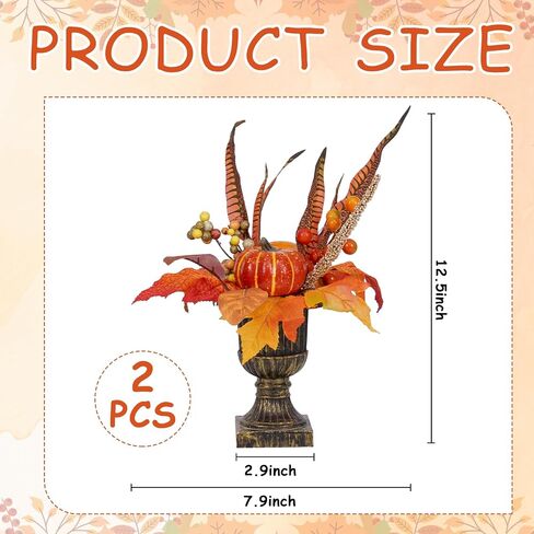 Waipfaru Fall Decor, Fall Decorations for Home，2Pcs Fake Flowers with Plastic Base, Fall Leaves, Thanksgiving Table Decorations, Artificial Fall Flowers for Tabletop, Fall Centerpieces for Tables in Saudi Arabia