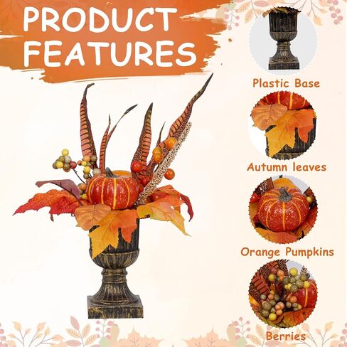 Waipfaru Fall Decor, Fall Decorations for Home，2Pcs Fake Flowers with Plastic Base, Fall Leaves, Thanksgiving Table Decorations, Artificial Fall Flowers for Tabletop, Fall Centerpieces for Tables in Saudi Arabia