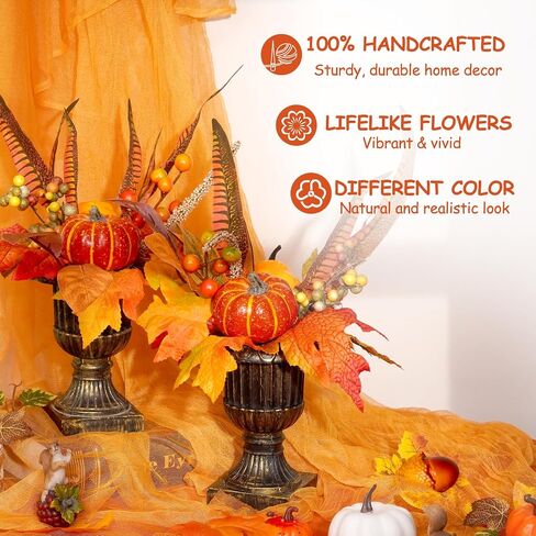 Waipfaru Fall Decor, Fall Decorations for Home，2Pcs Fake Flowers with Plastic Base, Fall Leaves, Thanksgiving Table Decorations, Artificial Fall Flowers for Tabletop, Fall Centerpieces for Tables in Saudi Arabia