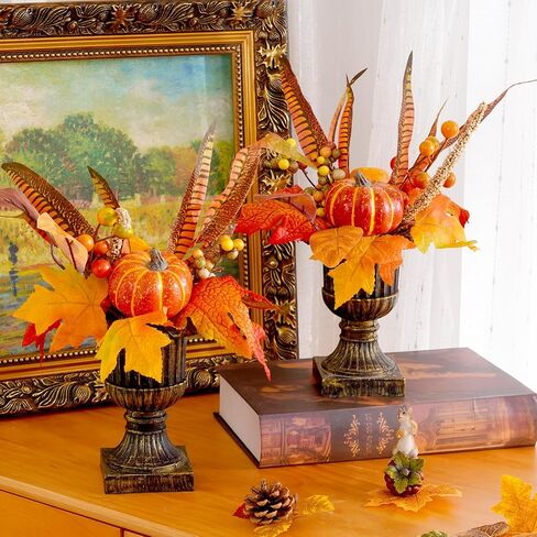 Waipfaru Fall Decor, Fall Decorations for Home，2Pcs Fake Flowers with Plastic Base, Fall Leaves, Thanksgiving Table Decorations, Artificial Fall Flowers for Tabletop, Fall Centerpieces for Tables in Saudi Arabia