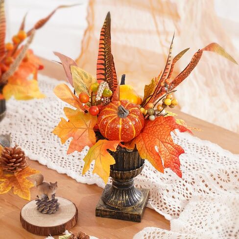 Waipfaru Fall Decor, Fall Decorations for Home，2Pcs Fake Flowers with Plastic Base, Fall Leaves, Thanksgiving Table Decorations, Artificial Fall Flowers for Tabletop, Fall Centerpieces for Tables in Saudi Arabia