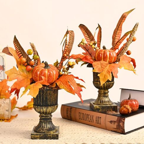 Waipfaru Fall Decor, Fall Decorations for Home，2Pcs Fake Flowers with Plastic Base, Fall Leaves, Thanksgiving Table Decorations, Artificial Fall Flowers for Tabletop, Fall Centerpieces for Tables in Saudi Arabia