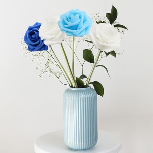 100 قطعة من الزهور الاصطناعية والورود البيضاء ذات المظهر الحقيقي والورود المزيفة بأوراق الشجر وباقات الزفاف DIY لتزيين حفلات الزفاف (أبيض) in Kuwait