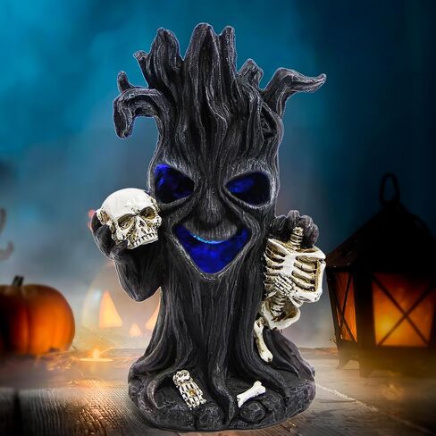 Leekung Halloween Tree Dead Tree Skull Head Statue - with Spooky Led Lights for Holiday Decorations Halloween Statues and Figurines Skeleton Head Statue for Halloween Props Haunted Collectible Gifts in Saudi Arabia