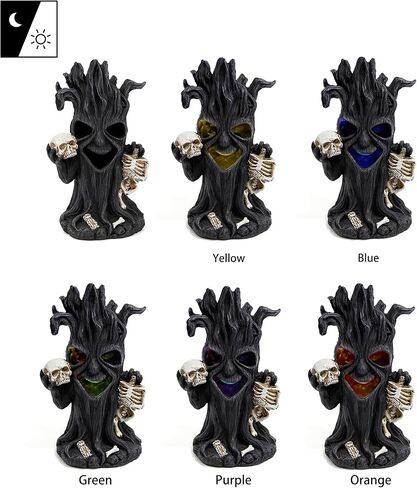 Leekung Halloween Tree Dead Tree Skull Head Statue - with Spooky Led Lights for Holiday Decorations Halloween Statues and Figurines Skeleton Head Statue for Halloween Props Haunted Collectible Gifts in Saudi Arabia