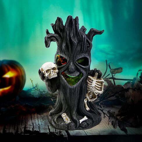 Leekung Halloween Tree Dead Tree Skull Head Statue - with Spooky Led Lights for Holiday Decorations Halloween Statues and Figurines Skeleton Head Statue for Halloween Props Haunted Collectible Gifts in Saudi Arabia