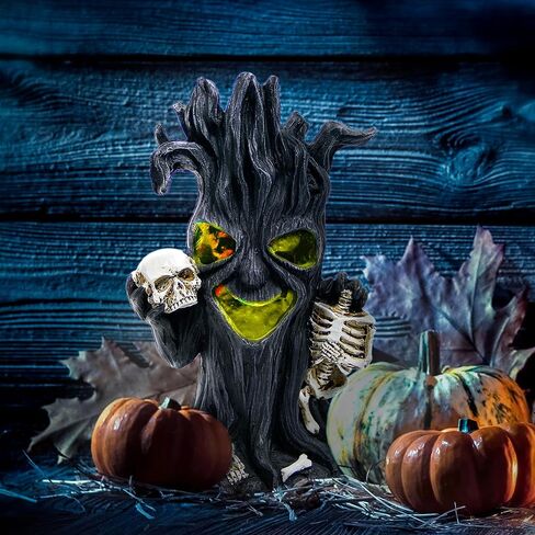 Leekung Halloween Tree Dead Tree Skull Head Statue - with Spooky Led Lights for Holiday Decorations Halloween Statues and Figurines Skeleton Head Statue for Halloween Props Haunted Collectible Gifts in Saudi Arabia