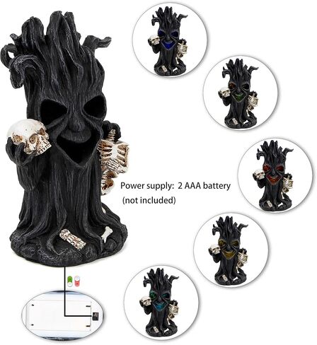 Leekung Halloween Tree Dead Tree Skull Head Statue - with Spooky Led Lights for Holiday Decorations Halloween Statues and Figurines Skeleton Head Statue for Halloween Props Haunted Collectible Gifts in Saudi Arabia