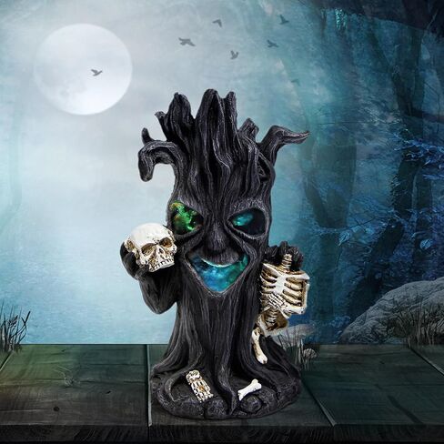 Leekung Halloween Tree Dead Tree Skull Head Statue - with Spooky Led Lights for Holiday Decorations Halloween Statues and Figurines Skeleton Head Statue for Halloween Props Haunted Collectible Gifts in Saudi Arabia