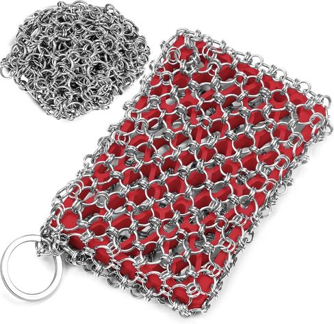 [Dual-use] Cast Iron Scrubber Cleaner - 316 SS Chain Mail Scrubber | Detachable Chainmail Scrubber - Cast Iron Pan Pot Skillet Scrubber - Metal Scrub Pad Cleaning Kit to Clean Cast Iron,Dutch Oven,Wok in Saudi Arabia