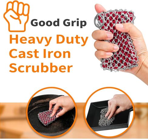 [Dual-use] Cast Iron Scrubber Cleaner - 316 SS Chain Mail Scrubber | Detachable Chainmail Scrubber - Cast Iron Pan Pot Skillet Scrubber - Metal Scrub Pad Cleaning Kit to Clean Cast Iron,Dutch Oven,Wok in Saudi Arabia