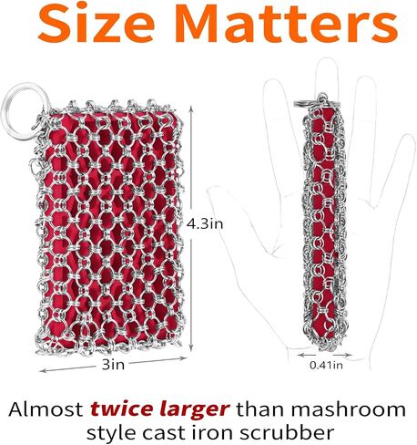 [Dual-use] Cast Iron Scrubber Cleaner - 316 SS Chain Mail Scrubber | Detachable Chainmail Scrubber - Cast Iron Pan Pot Skillet Scrubber - Metal Scrub Pad Cleaning Kit to Clean Cast Iron,Dutch Oven,Wok in Saudi Arabia