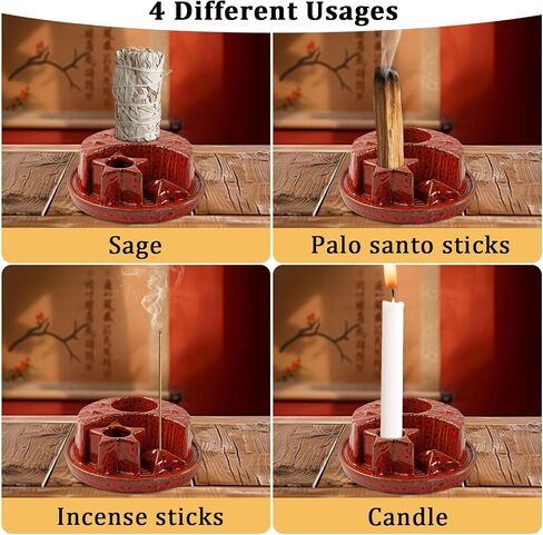 YYW Incense Burner Holder, 4 in 1 Ceramic Incense Holder for Stick Candle Sage, Moon Star Shade Marble Burner for Meditation Yoga Ornament Home Office Decoration (Black) in Saudi Arabia
