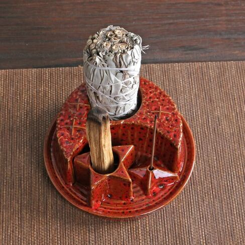 YYW Incense Burner Holder, 4 in 1 Ceramic Incense Holder for Stick Candle Sage, Moon Star Shade Marble Burner for Meditation Yoga Ornament Home Office Decoration (Black) in Saudi Arabia