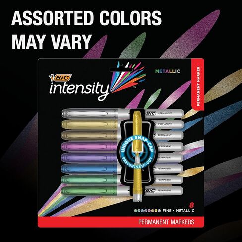 BIC Intensity Metallic Permanent Marker, Fine Point, Assorted Metallic Colors, Box of 12 Permanent Markers in Saudi Arabia