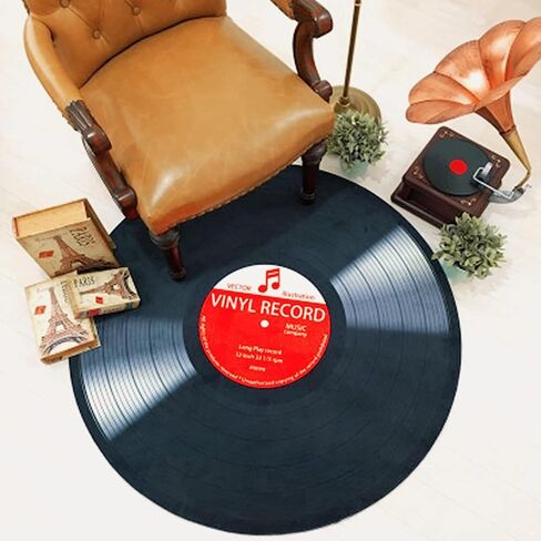 Aomesinc Vinyl Record Area Rug, Fashion Vinyl Record Pattern Floor Mat, Round Non Slip Rug((80X80cm),Style B) in Saudi Arabia