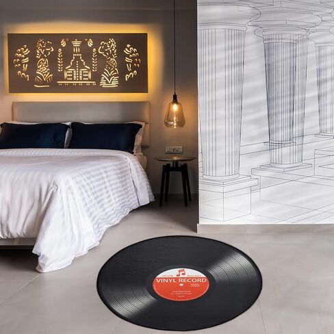 Aomesinc Vinyl Record Area Rug, Fashion Vinyl Record Pattern Floor Mat, Round Non Slip Rug((80X80cm),Style B) in Saudi Arabia