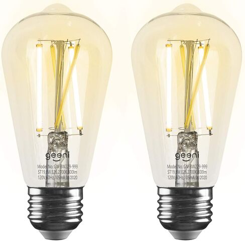 لمبة إضاءة ذكية من Geeni - متوافقة مع Alexa وGoogle Home، لمبة إضاءة LED بيضاء قابلة للبرمجة وقابلة للتعتيم، يمكن التحكم فيها عن طريق التطبيق (ST19-2 Pack) in Kuwait