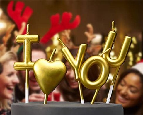 مجموعة شموع عيد ميلاد على شكل قلب، موضوع I Love You، ديكور حفلات الكيك والكب كيك، ذهبي in Saudi Arabia