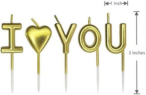 مجموعة شموع عيد ميلاد على شكل قلب، موضوع I Love You، ديكور حفلات الكيك والكب كيك، ذهبي in Saudi Arabia