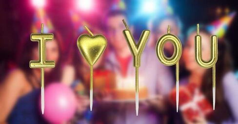 مجموعة شموع عيد ميلاد على شكل قلب، موضوع I Love You، ديكور حفلات الكيك والكب كيك، ذهبي in Saudi Arabia
