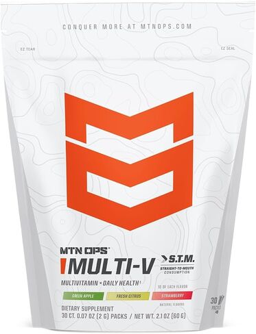 MTN OPS Multi-V، فيتامينات يومية متعددة للنساء والرجال مع دعم مناعي، آمن للأطفال، عبوات STM خالية من الغلوتين، مجموعة متنوعة من النكهات، 30 حصة in Kuwait