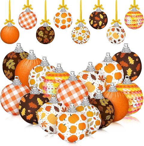 16 Pcs Fall Hanging Tree Ornaments 1.57 Inch Fall Decorations Autumn Ball Ornaments for Tree Thanksgiving Fall Harvest Hanging Decorations for Home Office Party Favor Gifts in Kuwait