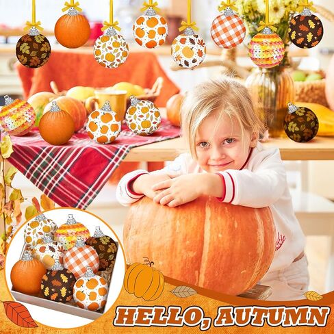 16 Pcs Fall Hanging Tree Ornaments 1.57 Inch Fall Decorations Autumn Ball Ornaments for Tree Thanksgiving Fall Harvest Hanging Decorations for Home Office Party Favor Gifts in Kuwait