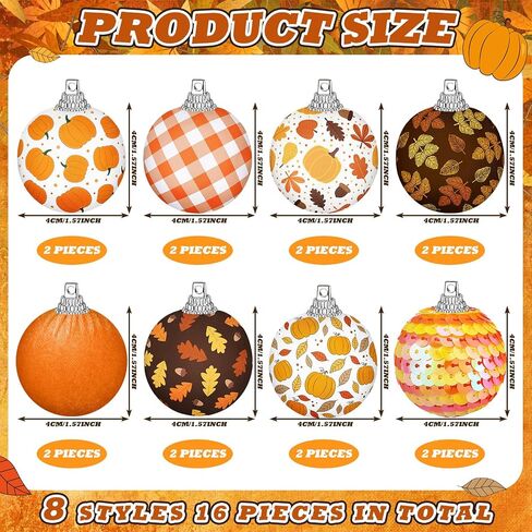 16 Pcs Fall Hanging Tree Ornaments 1.57 Inch Fall Decorations Autumn Ball Ornaments for Tree Thanksgiving Fall Harvest Hanging Decorations for Home Office Party Favor Gifts in Kuwait