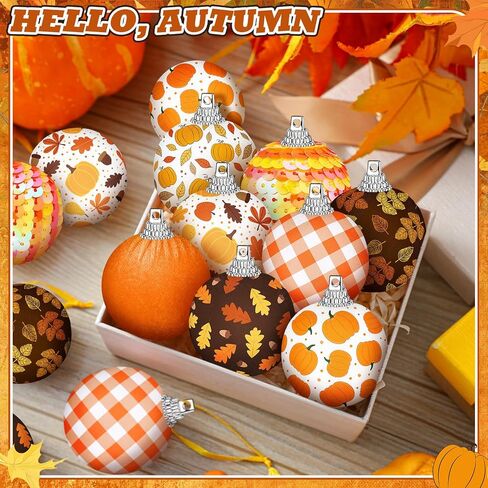 16 Pcs Fall Hanging Tree Ornaments 1.57 Inch Fall Decorations Autumn Ball Ornaments for Tree Thanksgiving Fall Harvest Hanging Decorations for Home Office Party Favor Gifts in Kuwait