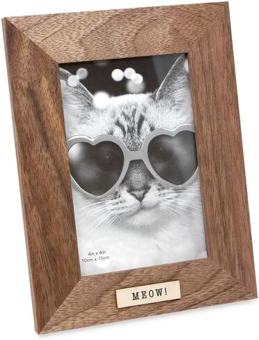 Isaac Jacobs 4x6 Wood Sentiments Cat Meow Picture Frame, Vertical Keepsake Photo Frame with Easel and a Hanging Tabs for Tabletop, Desktop & Wall Display, (Black, 4x6) in Kuwait