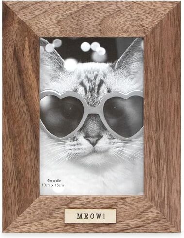 Isaac Jacobs 4x6 Wood Sentiments Cat Meow Picture Frame, Vertical Keepsake Photo Frame with Easel and a Hanging Tabs for Tabletop, Desktop & Wall Display, (Black, 4x6) in Kuwait