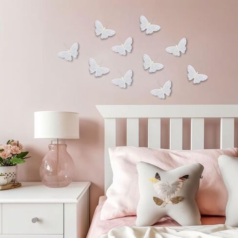 3D Pink Butterfly Wall Decor: Set of 6 Real Feather Butterflies Wall Stickers with Pearls for Girls Bedroom Baby Shower Wedding Cake Office Decor Butterfly Wall Decals for Bathroom Boho Living Room in Saudi Arabia