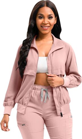 Scrub Jackets long Sleeve Medical Scrub Jackets for Women Zip Front in Saudi Arabia
