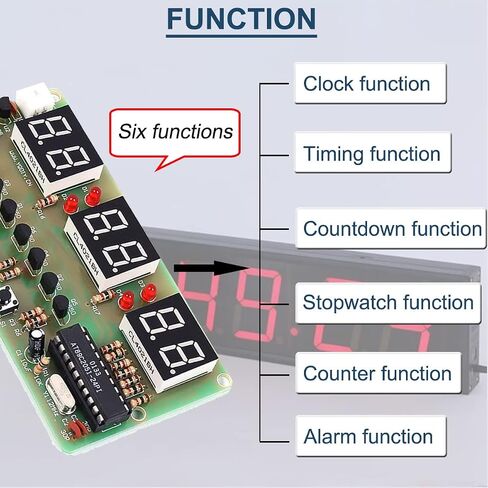 6-Bit Digital Clock Kit AT89C2051 Chip LED Digital Tube Display Electronic Clock DIY Soldering Practice Learning Kits with 9V Battery Clip in Saudi Arabia