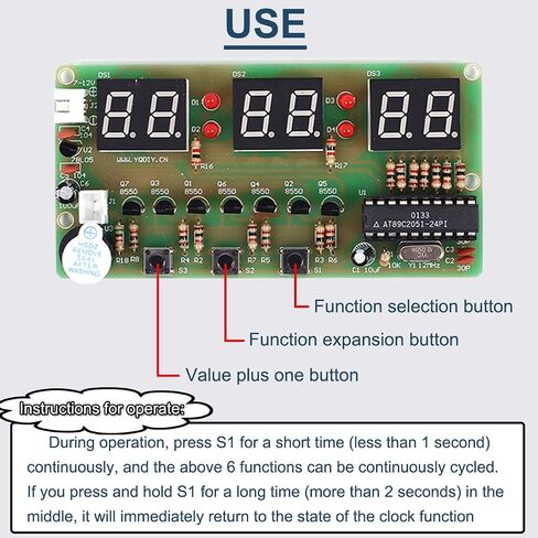 6-Bit Digital Clock Kit AT89C2051 Chip LED Digital Tube Display Electronic Clock DIY Soldering Practice Learning Kits with 9V Battery Clip in Saudi Arabia