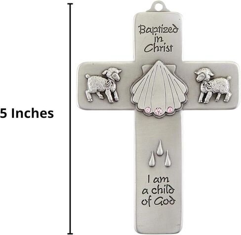 Girls Baptized in Christ Pewter Wall Cross with Pink Stones, 5 Inch in Kuwait