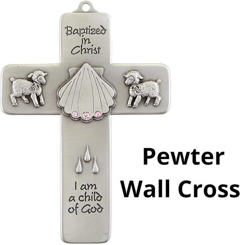 Girls Baptized in Christ Pewter Wall Cross with Pink Stones, 5 Inch in Kuwait