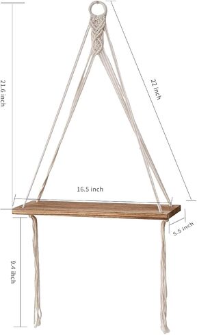 Macrame جدار معلق رف بوهو ديكور غرفة نوم لغرفة المعيشة المنزل مزرعة مكتب 2 حزمة رفوف خشبية عائمة، رف تخزين عائم من الخشب الريفي، رفوف عرض لصور النباتات in Saudi Arabia