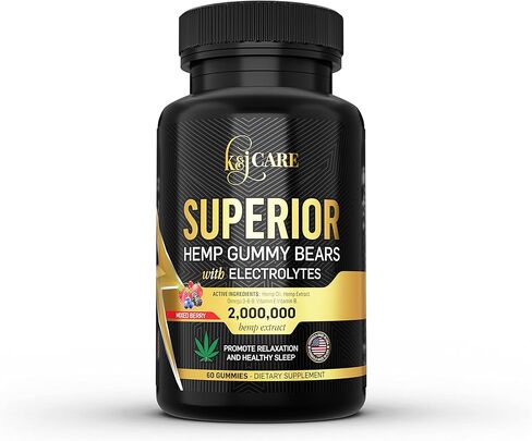 K&J Care Superior Hemp Gummy - 2,000,000 مجم من مستخلص القنب المعبأ بالفيتامينات الأساسية - محملة بالكهرباء الرئيسية (60 علكة) (عبوة من قطعة واحدة) in Saudi Arabia