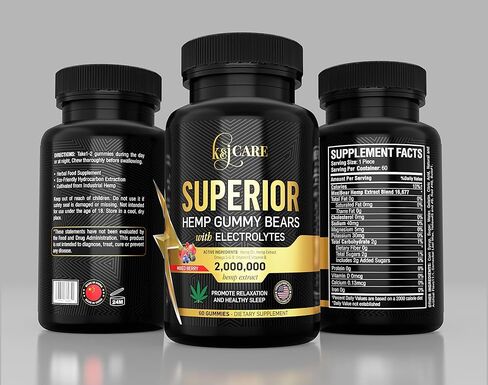 K&J Care Superior Hemp Gummy - 2,000,000 مجم من مستخلص القنب المعبأ بالفيتامينات الأساسية - محملة بالكهرباء الرئيسية (60 علكة) (عبوة من قطعة واحدة) in Saudi Arabia