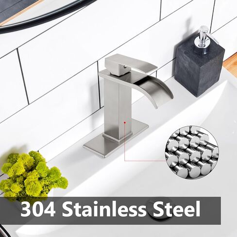 Waterfall Bathroom Faucets Single Hole Sink Faucet for 1 or 3 Hole Single Handle Vanity Farmhouse Basin with Deck Plate,with Pop-up Drain&Supply Lines,Brushed Nickel in Saudi Arabia