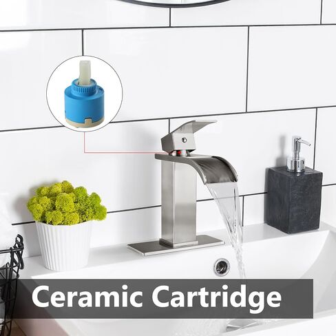 Waterfall Bathroom Faucets Single Hole Sink Faucet for 1 or 3 Hole Single Handle Vanity Farmhouse Basin with Deck Plate,with Pop-up Drain&Supply Lines,Brushed Nickel in Saudi Arabia
