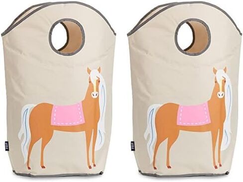 سلة الغسيل للأطفال من وايلدكين للأولاد والبنات، سلال من نسيج البوليستر 600 دينير قابلة للطي تتميز بمقبضين للحمل وقاعدة شبكية، مقاس 27 × 16 × 6.5 بوصة، أطفال زيتون (خيول) in Kuwait