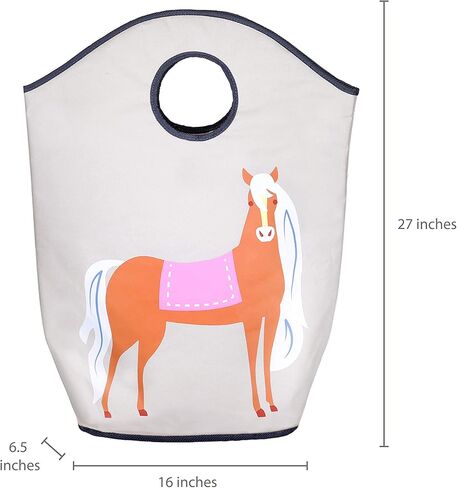 سلة الغسيل للأطفال من وايلدكين للأولاد والبنات، سلال من نسيج البوليستر 600 دينير قابلة للطي تتميز بمقبضين للحمل وقاعدة شبكية، مقاس 27 × 16 × 6.5 بوصة، أطفال زيتون (خيول) in Kuwait