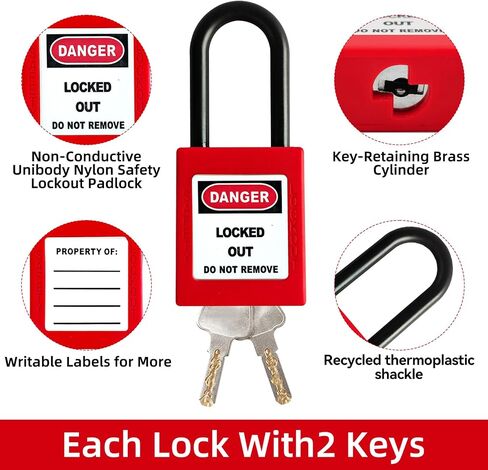 Lockout Tagout Locks Set-10pcs Red Loto Locks,Lockout Locks Keyed Different, OSHA Compliant Lock Out Tag Out Padlocks,Safety Padlocks for Electrical Lockout Tag Out Kit,2 Keys Per Lock in Saudi Arabia