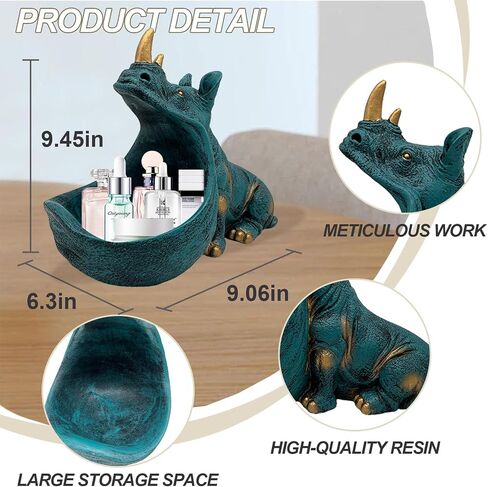 Rhino Resin Statue, Rhinoceros Figurine Sculpture Aesthetic Home Decor, Cute Candy Dish Bowl with Big Mouth for office desk,Fun Table Art Decoration for Entryway Storage Key(Dark blue) in Saudi Arabia