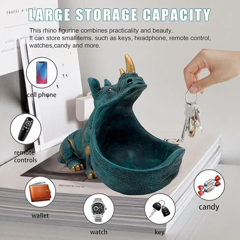 Rhino Resin Statue, Rhinoceros Figurine Sculpture Aesthetic Home Decor, Cute Candy Dish Bowl with Big Mouth for office desk,Fun Table Art Decoration for Entryway Storage Key(Dark blue) in Saudi Arabia